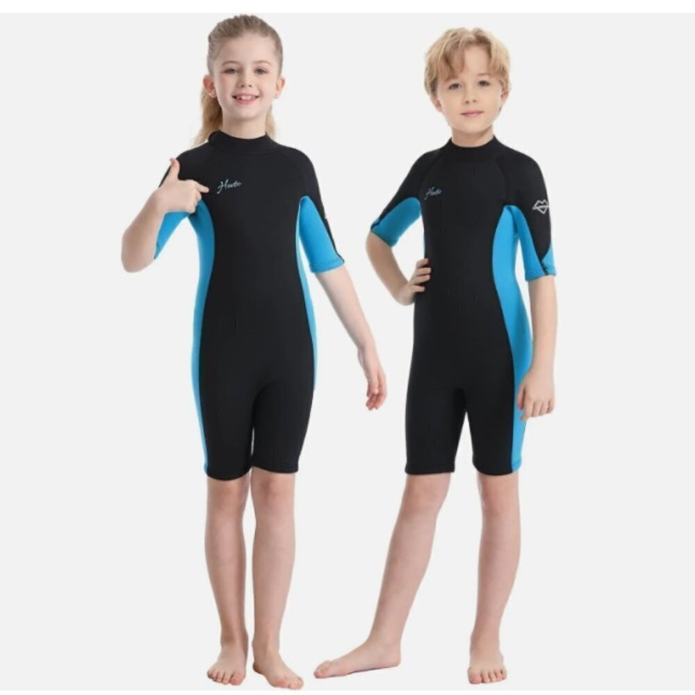 Kids Short Sleeve Wetsuit - Black & Blue